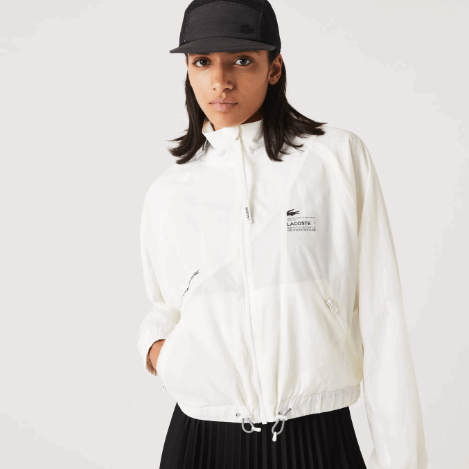 blanco 70v VVL0A2626 mujer Lacoste chamarra de nailon con forro de malla