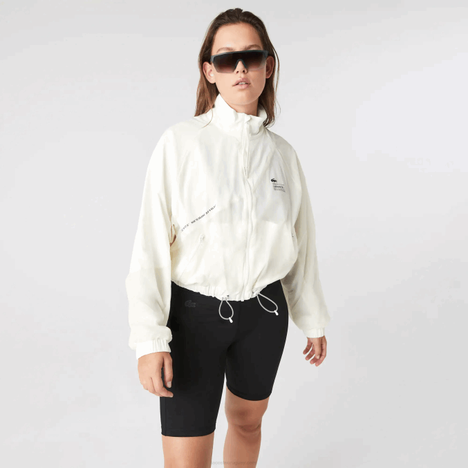 blanco 70v VVL0A2626 mujer Lacoste chamarra de nailon con forro de malla