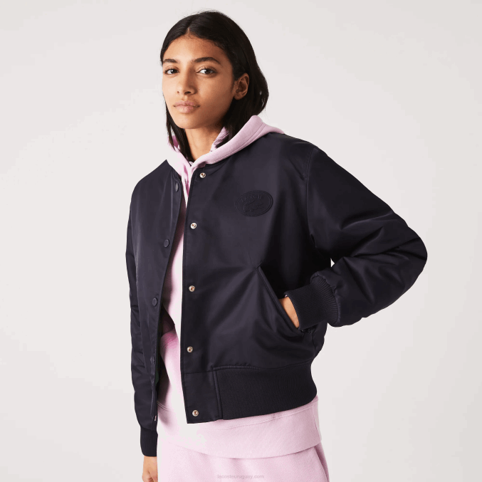 fondo azul marino VVL0A2623 mujer Lacoste chamarra bomber acolchada de nailon