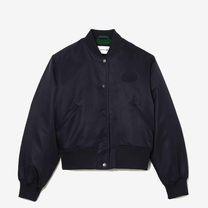 fondo azul marino VVL0A2623 mujer Lacoste chamarra bomber acolchada de nailon