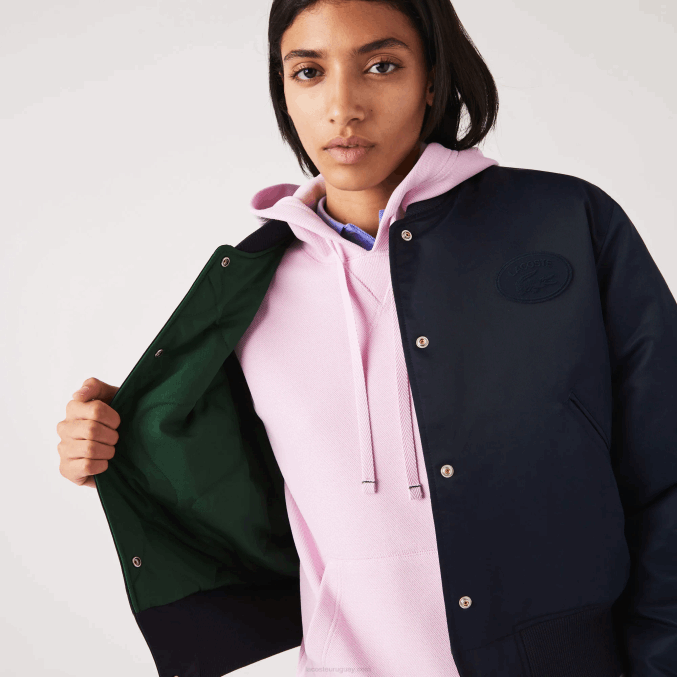 fondo azul marino VVL0A2623 mujer Lacoste chamarra bomber acolchada de nailon