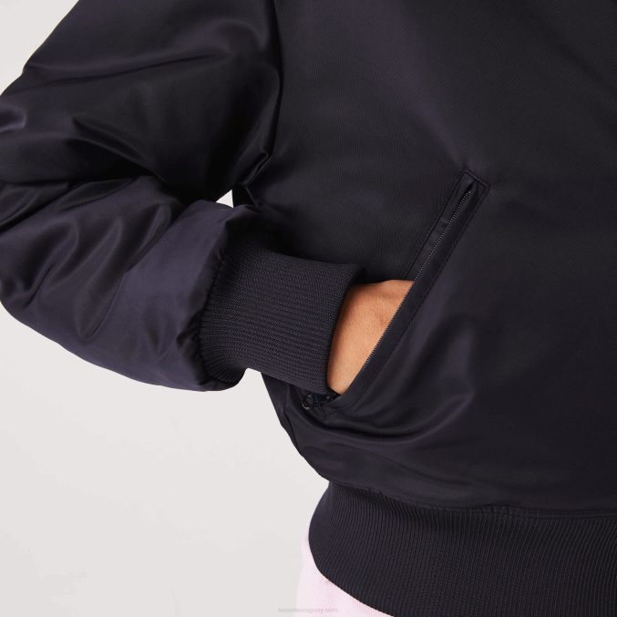 fondo azul marino VVL0A2623 mujer Lacoste chamarra bomber acolchada de nailon