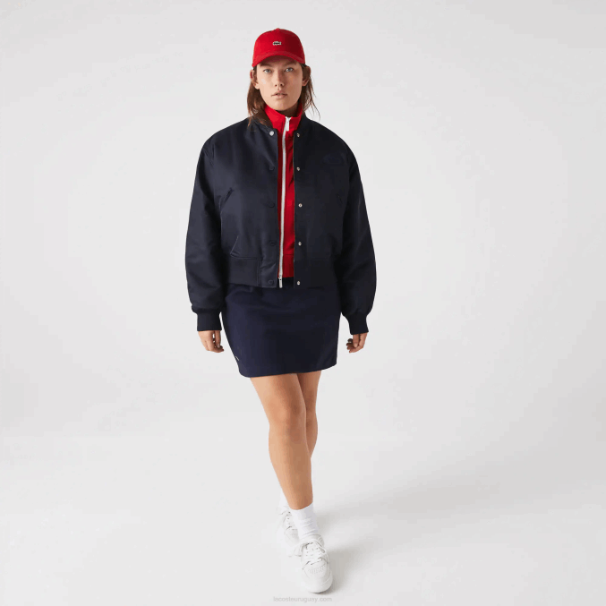 fondo azul marino VVL0A2623 mujer Lacoste chamarra bomber acolchada de nailon