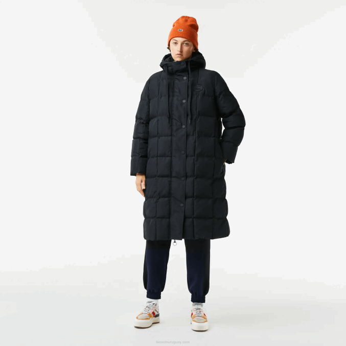negro 031 VVL0A2613 mujer Lacoste chaqueta larga reversible repelente al agua