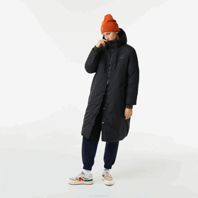 negro 031 VVL0A2613 mujer Lacoste chaqueta larga reversible repelente al agua
