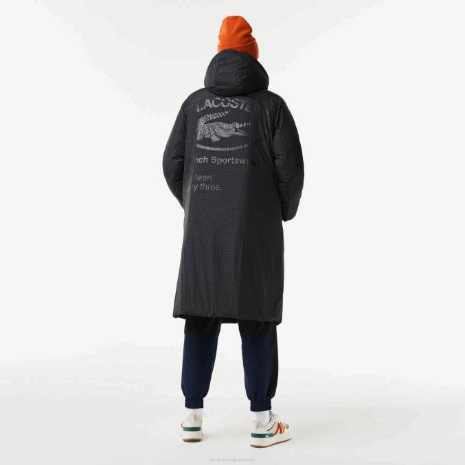 negro 031 VVL0A2613 mujer Lacoste chaqueta larga reversible repelente al agua