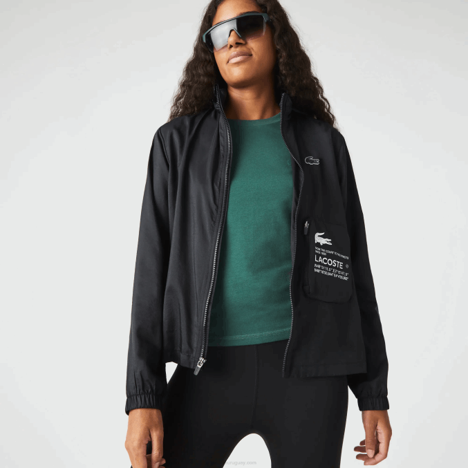 negro 031 VVL0A2619 mujer Lacoste chamarra deportiva repelente al agua plegable