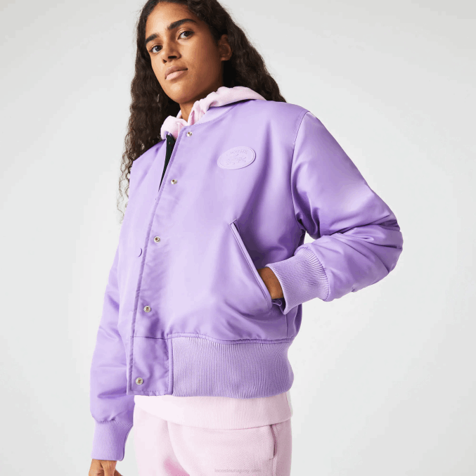 púrpura gfu VVL0A2624 mujer Lacoste chamarra bomber acolchada de nailon