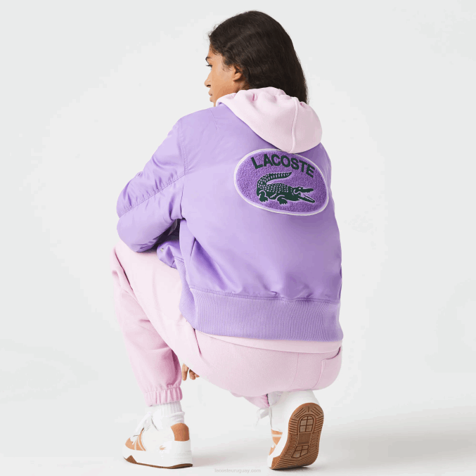 púrpura gfu VVL0A2624 mujer Lacoste chamarra bomber acolchada de nailon
