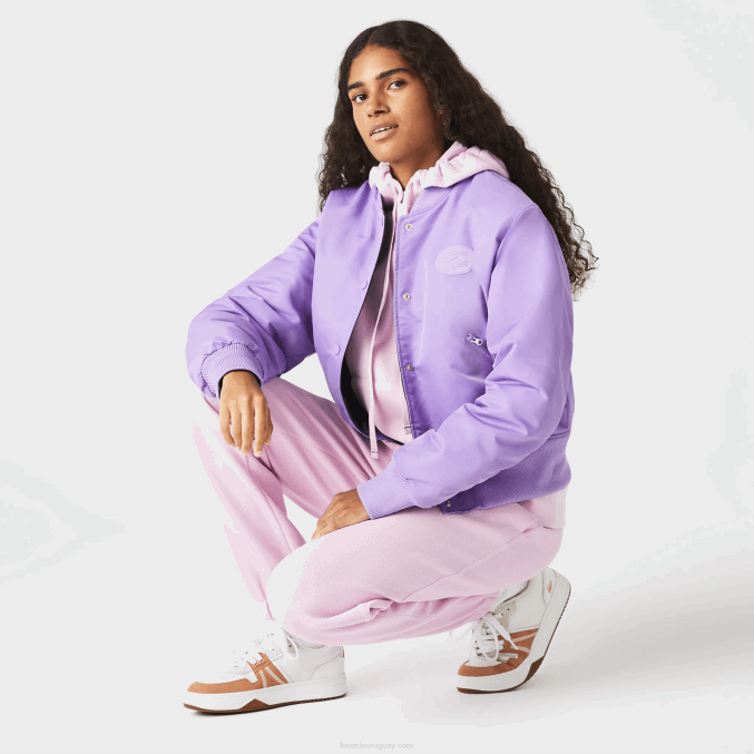 púrpura gfu VVL0A2624 mujer Lacoste chamarra bomber acolchada de nailon