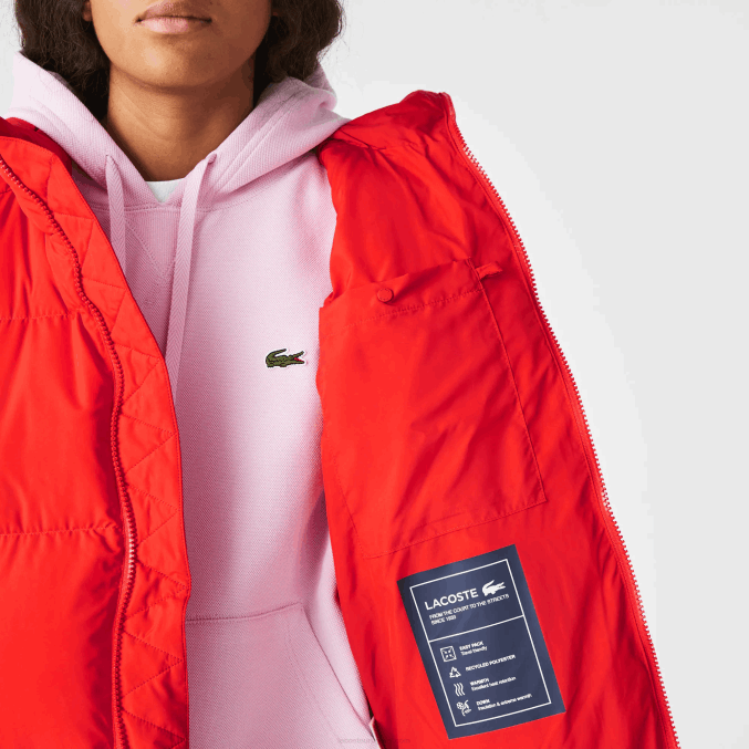 rojo f8m VVL0A2617 mujer Lacoste chaqueta acolchada plegable