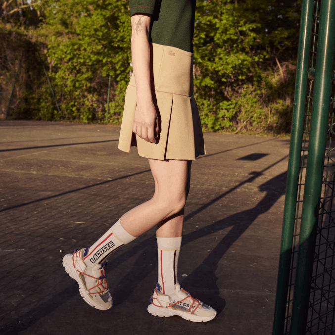 beige l7d VVL0A2664 mujer Lacoste falda de tenis de lona plisada edición desfile de moda