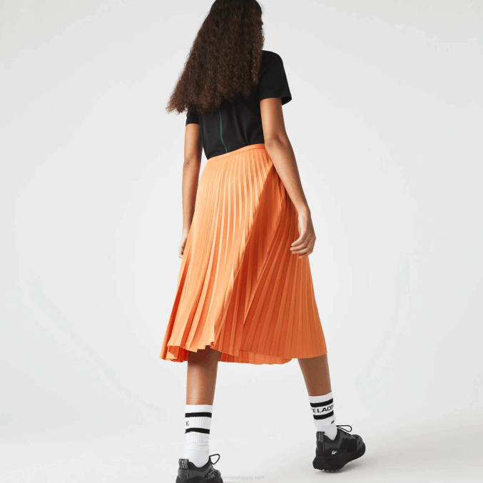 wwc naranja VVL0A2599 mujer Lacoste falda plisada fluida con cintura elástica