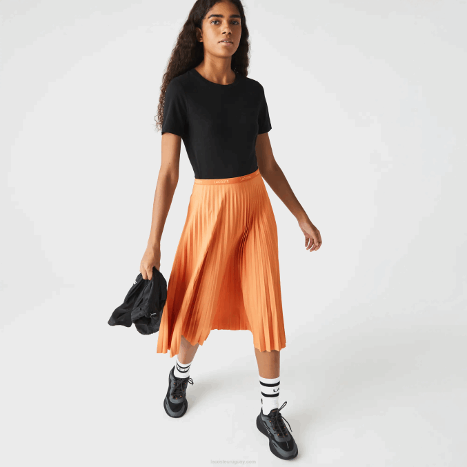 wwc naranja VVL0A2599 mujer Lacoste falda plisada fluida con cintura elástica