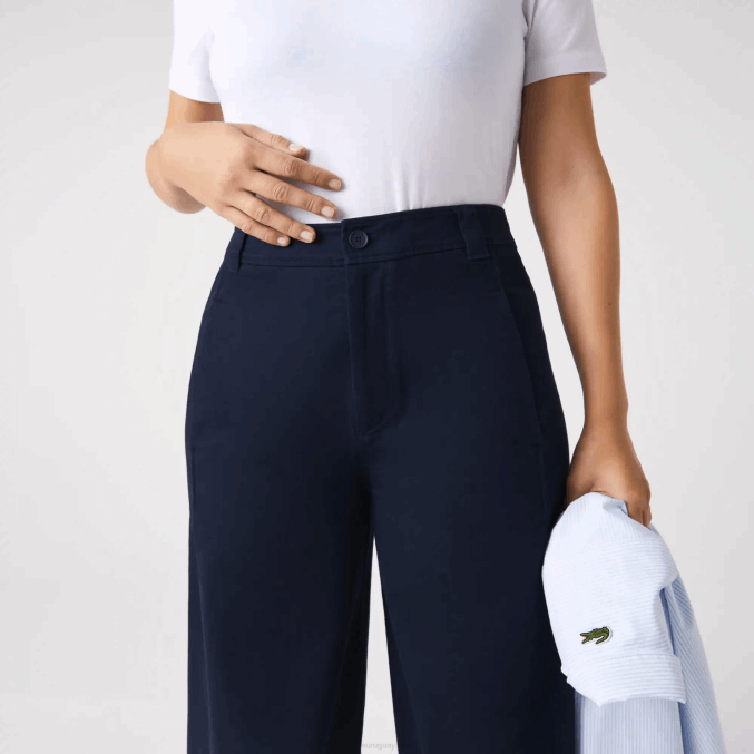 azul marino 166 VVL0A2652 mujer Lacoste pantalones de gabardina de algodón