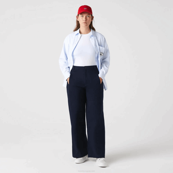 azul marino 166 VVL0A2652 mujer Lacoste pantalones de gabardina de algodón