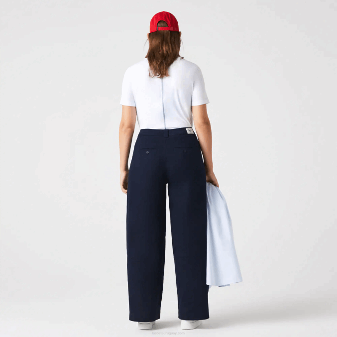 azul marino 166 VVL0A2652 mujer Lacoste pantalones de gabardina de algodón
