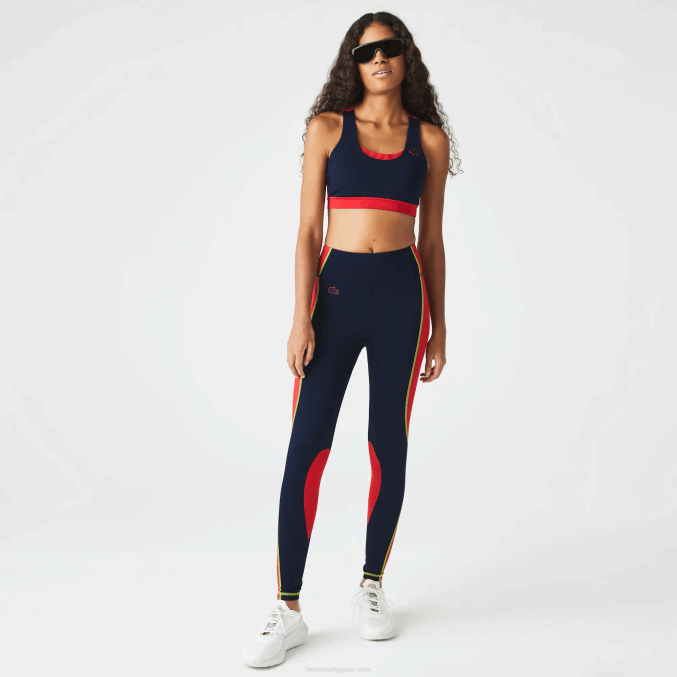 azul marino rojo 4xh VVL0A2532 mujer Lacoste leggins deportivos con efecto tejido y bloques de color