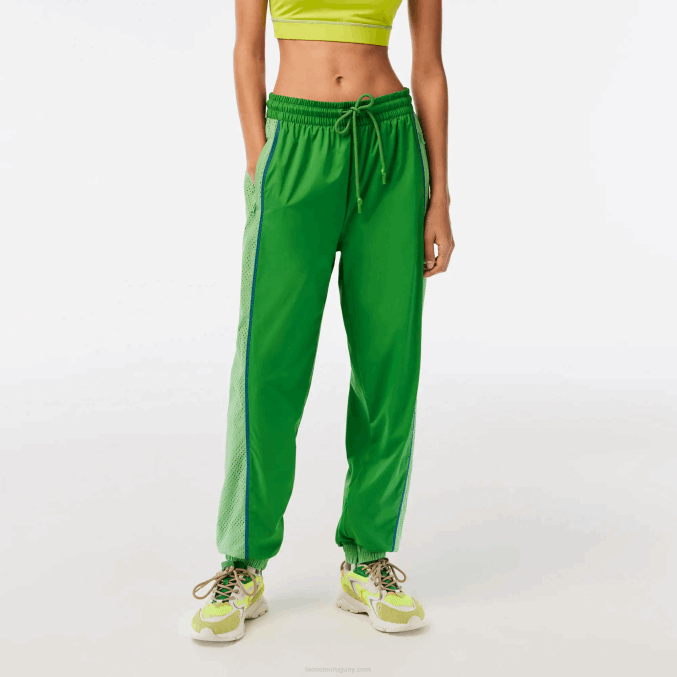 base de datos verde VVL0A2426 mujer Lacoste pants con efecto perforado