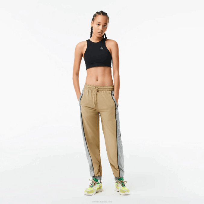 beige gris 7je VVL0A2427 mujer Lacoste pants con efecto perforado