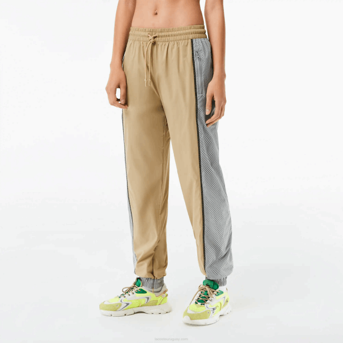 beige gris 7je VVL0A2427 mujer Lacoste pants con efecto perforado