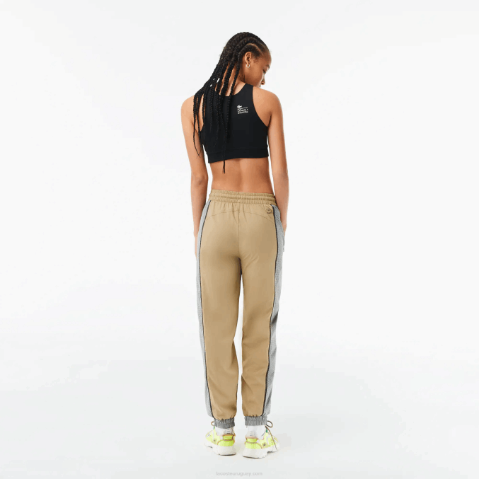 beige gris 7je VVL0A2427 mujer Lacoste pants con efecto perforado
