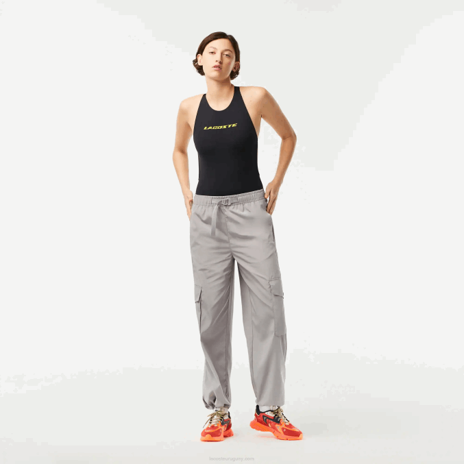 kzw gris VVL0A2450 mujer Lacoste pantalones cargo de pierna ancha