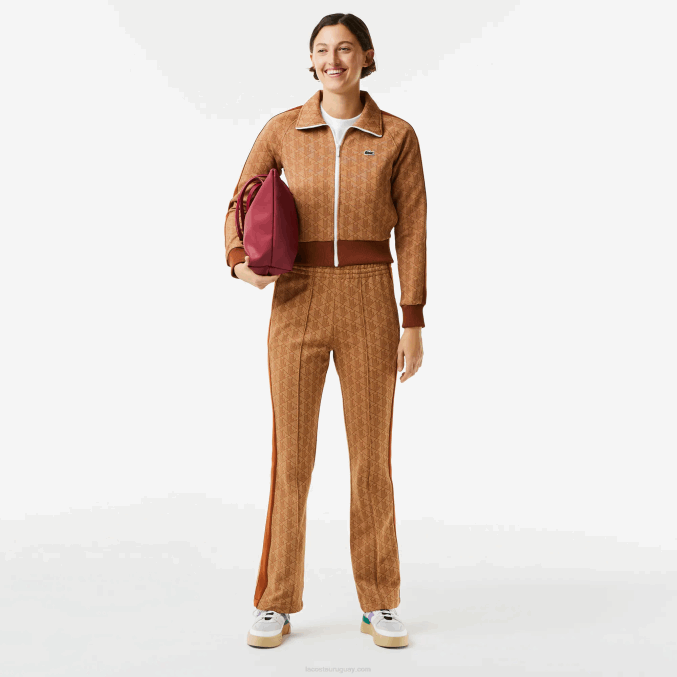 marrón beige zwm VVL0A2536 mujer Lacoste pantalones de chándal con monograma estampado