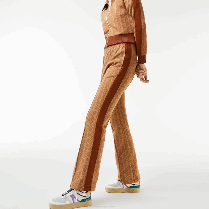 marrón beige zwm VVL0A2536 mujer Lacoste pantalones de chándal con monograma estampado