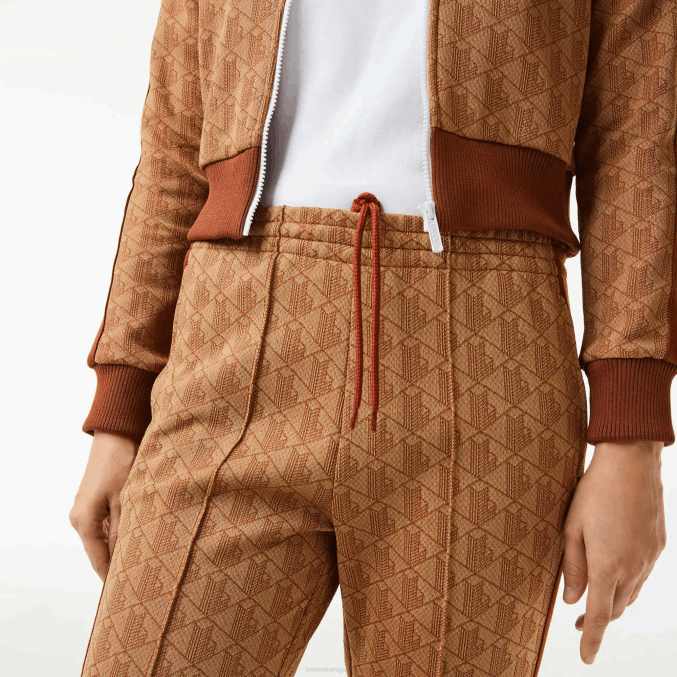 marrón beige zwm VVL0A2536 mujer Lacoste pantalones de chándal con monograma estampado