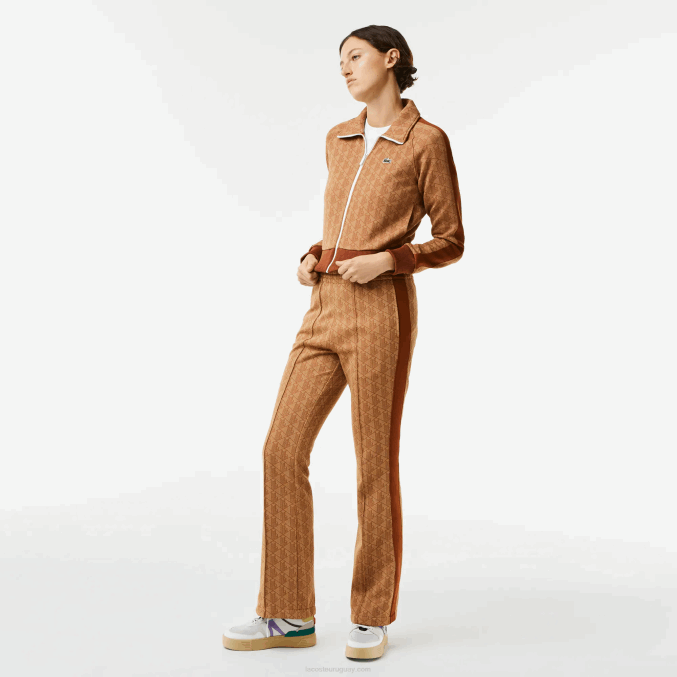 marrón beige zwm VVL0A2536 mujer Lacoste pantalones de chándal con monograma estampado