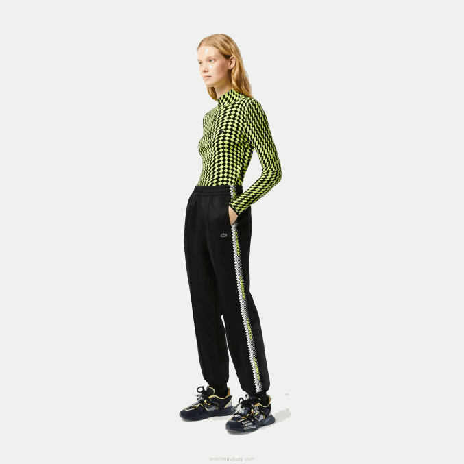 negro 031 VVL0A2406 mujer Lacoste pantalones de chándal con franja del logo