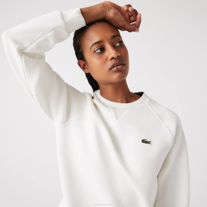 blanco 70v VVL0A2393 mujer Lacoste sudadera de mezcla de algodón con cuello redondo
