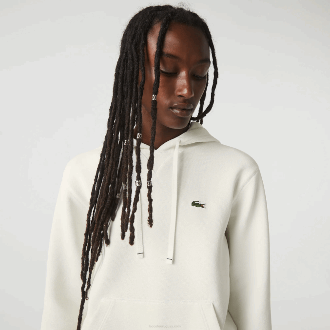 blanco 70v VVL0A2529 mujer Lacoste sudadera holgada de mezcla de algodón con capucha