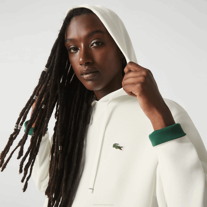 blanco 70v VVL0A2529 mujer Lacoste sudadera holgada de mezcla de algodón con capucha