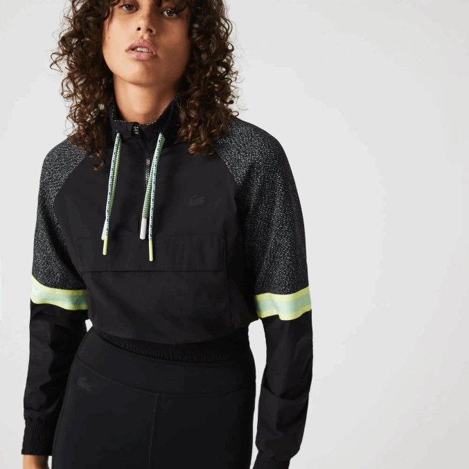negro c31 VVL0A2580 mujer Lacoste sudadera deportiva holgada corta con bloques de color