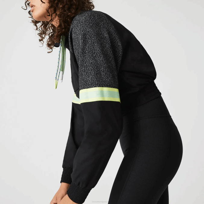 negro c31 VVL0A2580 mujer Lacoste sudadera deportiva holgada corta con bloques de color