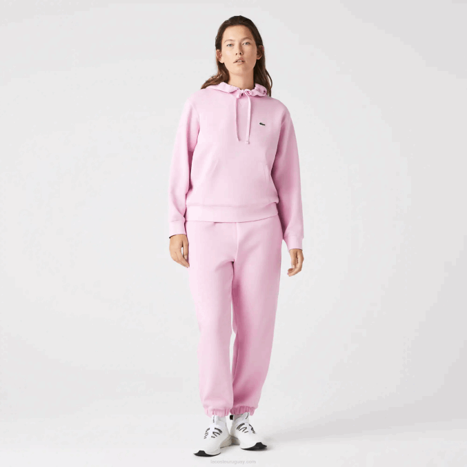 rosa z4h VVL0A2530 mujer Lacoste sudadera holgada de mezcla de algodón con capucha