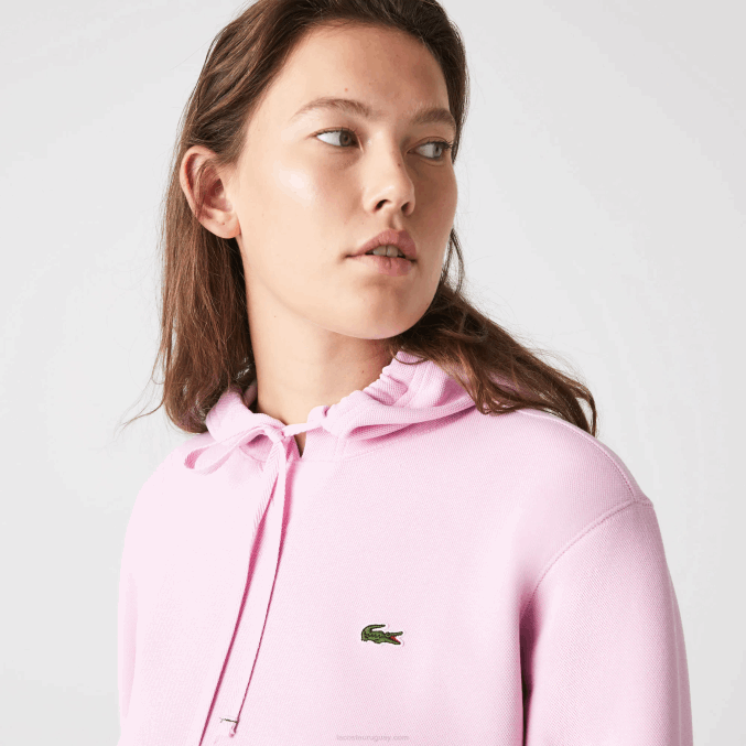 rosa z4h VVL0A2530 mujer Lacoste sudadera holgada de mezcla de algodón con capucha