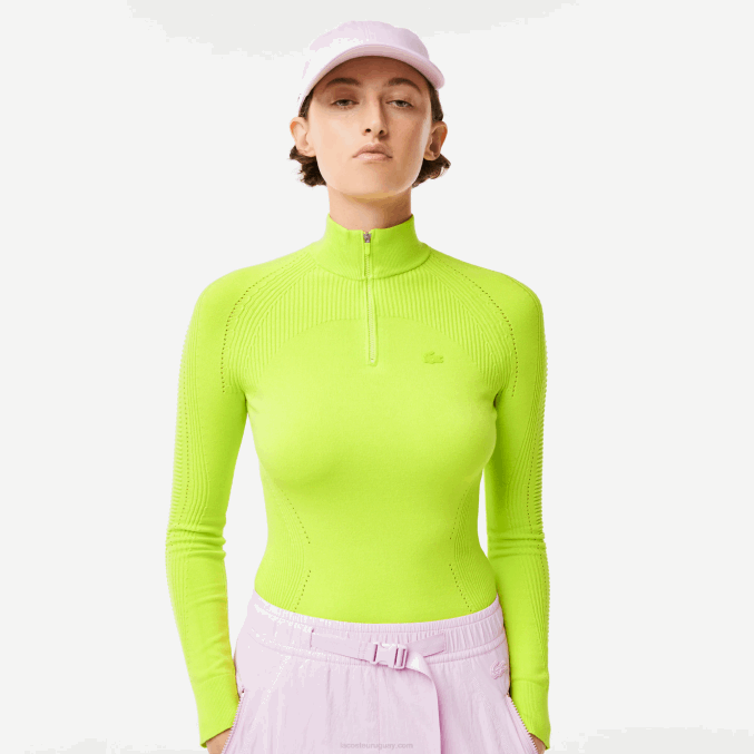 amarillo 90v VVL0A2645 mujer Lacoste jersey con cremallera en el cuello