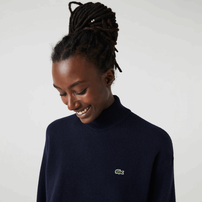 azul marino 166 VVL0A2650 mujer Lacoste suéter de lana con cuello alto