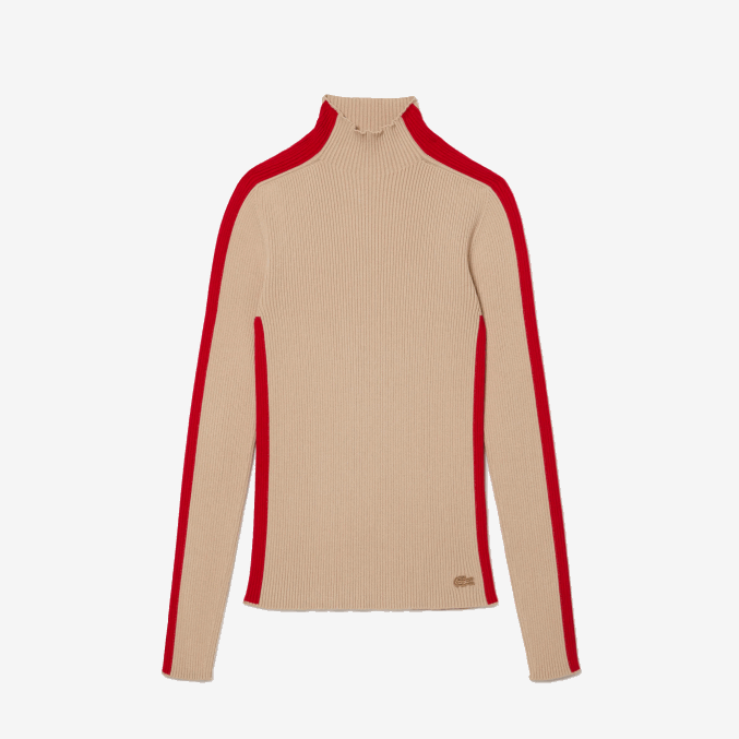 beige rojo vsc VVL0A2657 mujer Lacoste jersey sin costuras con bandas en contraste