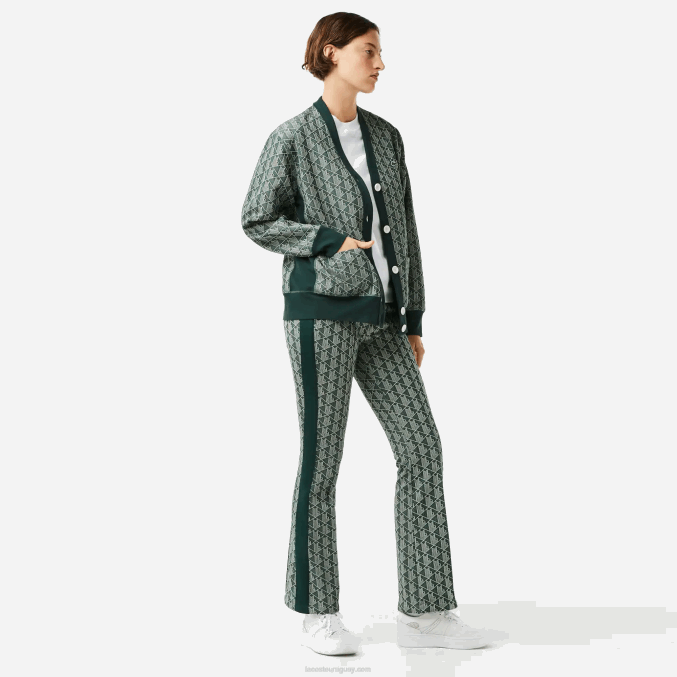 beige verde 7m4 VVL0A2635 mujer Lacoste cárdigan holgado con monograma estampado