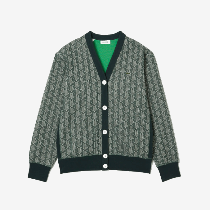 beige verde 7m4 VVL0A2635 mujer Lacoste cárdigan holgado con monograma estampado