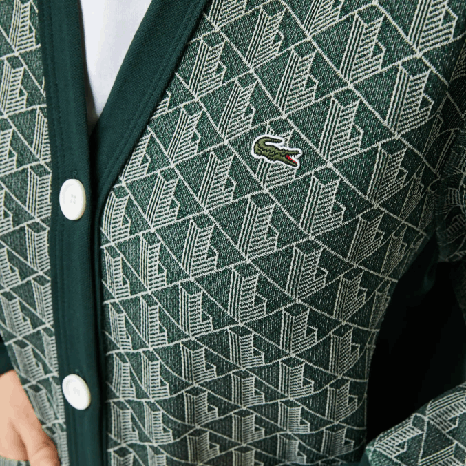 beige verde 7m4 VVL0A2635 mujer Lacoste cárdigan holgado con monograma estampado