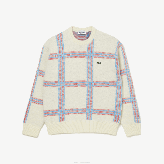 blanco rojo azul 7d1 VVL0A1427 mujer Lacoste suéter de corte holgado en mezcla de lana con estampado de tartán