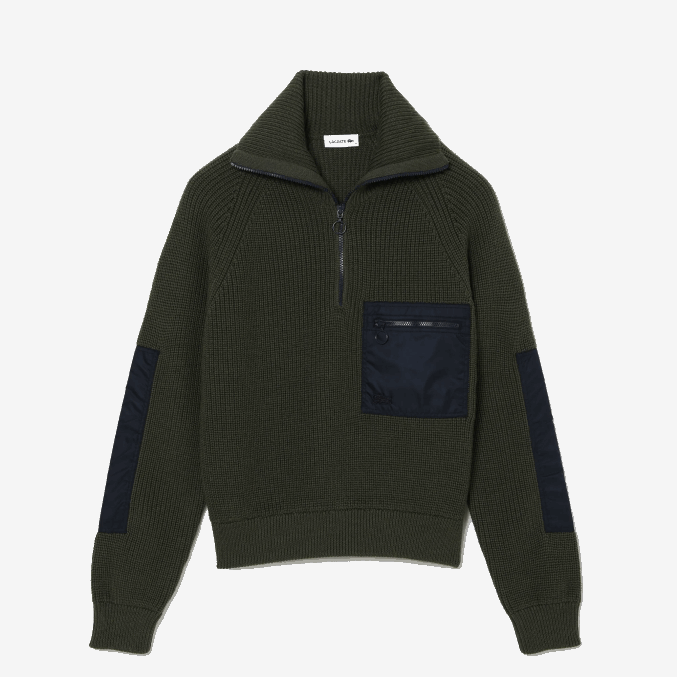caqui verde azul marino u74 VVL0A2656 mujer Lacoste suéter colorblock con cuello camionero y cremallera