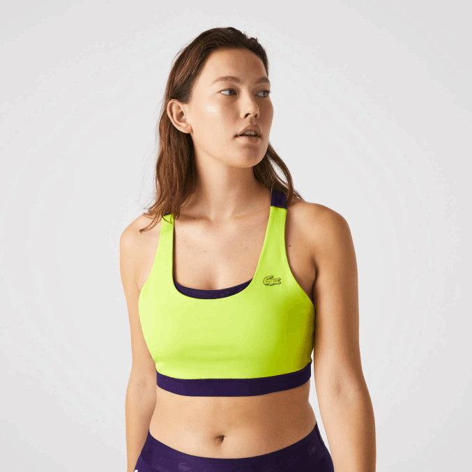 amarillo morado 5cy VVL0A2576 mujer Lacoste Sujetador deportivo deportivo de poliéster reciclado con bloques de color