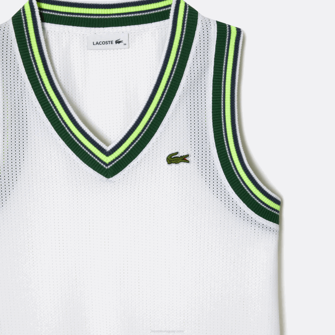 blanco 001 VVL0A2442 mujer Lacoste camiseta sin mangas con cuello en V en contraste