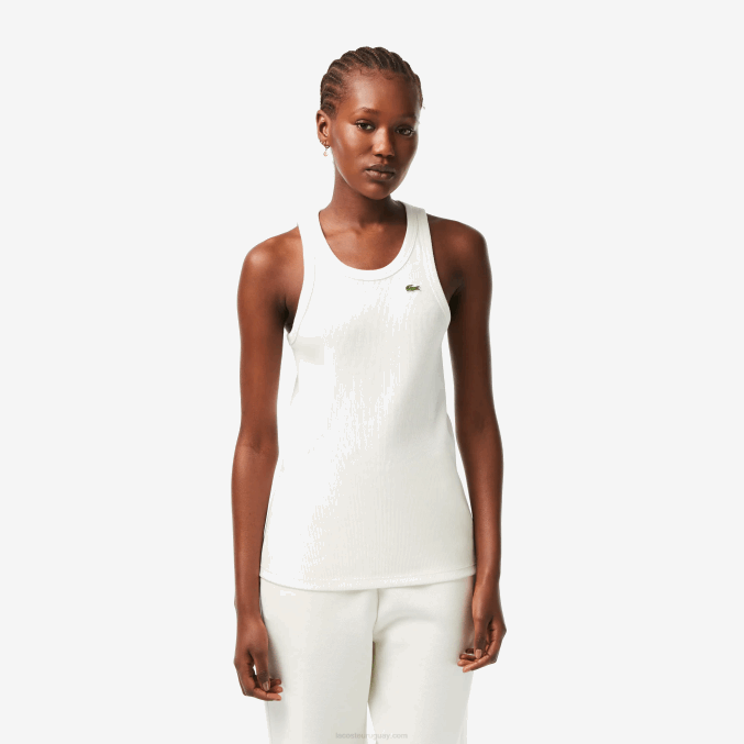 blanco 70v VVL0A2422 mujer Lacoste camiseta sin mangas slim fit de algodón orgánico